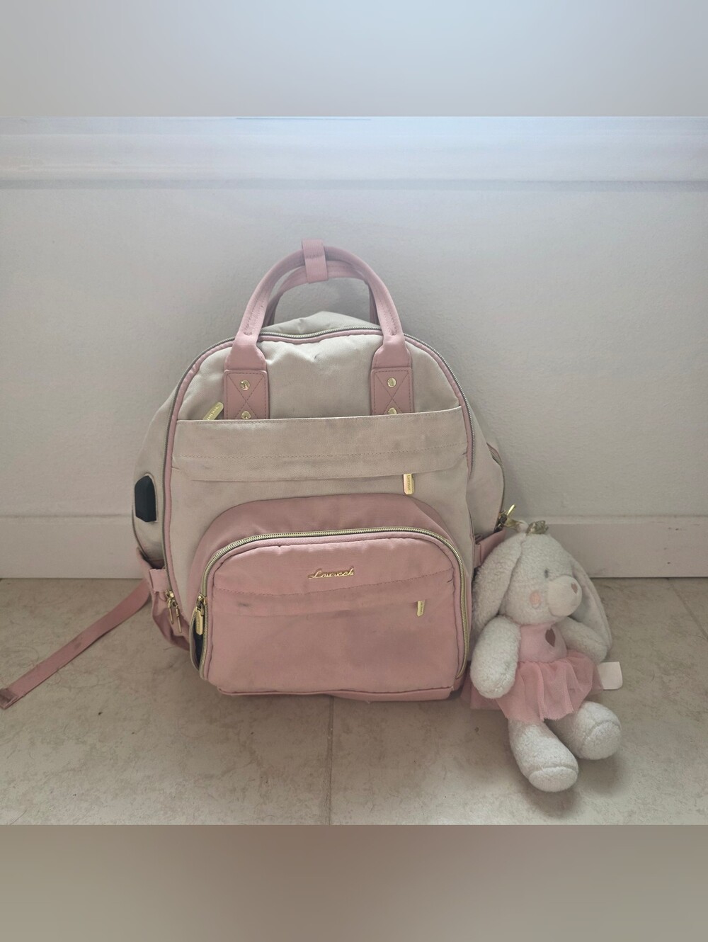 LOVEVOOK Pink Cream Multi Pocket Laptop Backpack Travel Work School Bag